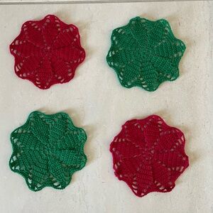 Holiday Crochet Coasters Set in Red and Green